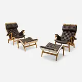 Bruno Mathsson, Pernilla 69 lounge chairs and ottomans, pair