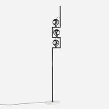 Angelo Lelii, floor lamp, c. 1970, enameled steel, chrome-plated steel, marble
