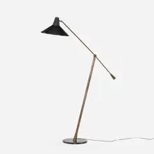attribution Arredoluce, floor lamp, c. 1950, brass, enameled aluminum, marble