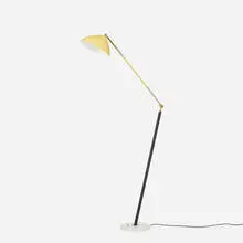 Stilux, floor lamp, c. 1960, enameled aluminum, enameled steel, brass, marble