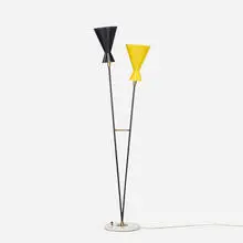 Stilux, floor lamp, c. 1960, enameled steel, enameled aluminum, marble, brass