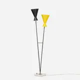 Stilux, floor lamp, c. 1960, enameled steel, enameled aluminum, marble, brass