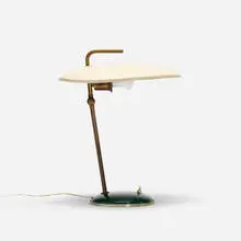 table lamp by Nicolaj Diulgheroff, c. 1939, enameled aluminum, brass, enameled steel, sold Oct 2016