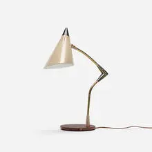 Lightolier, table lamp, c. 1960, enameled aluminum, brass, enameled steel, plastic