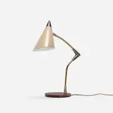 Lightolier, table lamp, c. 1960, enameled aluminum, brass, enameled steel, plastic