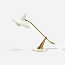 Oscar Torlasco, table lamp, c. 1960, brass, marble, enameled aluminum