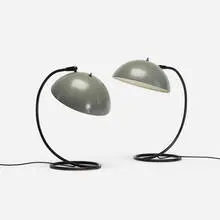 Kurt Versen, table lamps, pair, c. 1955, enameled steel