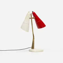Oscar Torlasco, table lamp, c. 1950, enameled aluminum, brass, marble