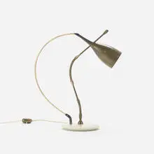 rare Lucinella table lamp by Angelo Lelii, c. 1950, brass, marble, rubber, sold Oct 2016