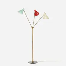 attribution Stilnovo, floor lamp, c. 1960, brass, enameled aluminum, marble