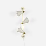 Gerald Thurston, wall sconce, c. 1955, enameled aluminum, enameled and perforated steel, brass