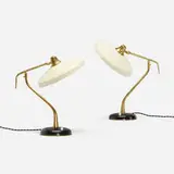 Oscar Torlasco, table lamps, pair, c. 1960, brass, enameled aluminum