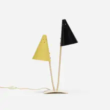table lamp by Stilnovo, c. 1950, enameled aluminum, enameled steel, enameled brass, sold Oct 2016