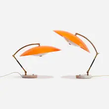 Stilux, table lamps, pair, c. 1955, acrylic, brass, marble