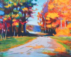 Golden Passage [Autumn Road], c.1990, color by Tadashi Asoma, lithograph on paper, offered Feb 2023