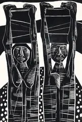 Man and Woman by Mario Miguel Mollari, 1961, lithograph on wove paper made from the original woodcut (Xylograph/Xilografia), offered Feb 2023