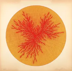 Henry C. Pearson, Untitled Line Abstraction III from the Trinity Series, circa 1960s, lithograph printed in yellow and red depicting root pattern, pencil