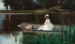 Mrs. Bricher in a Boat by Alfred Thompson Bricher, 1881, oil on canvas, offered Dec 2022