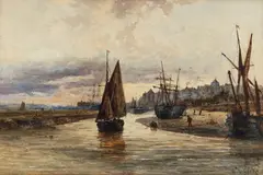 Low Tide in the Fishing Village by William Edward Cooke, watercolor, Dimensions:, offered Dec 2022