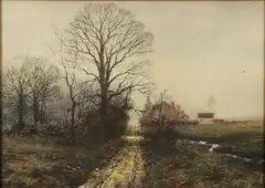 Edwin Lamasure, Road to the Farmhouse, watercolor over lithograph, late 19th or early 20th Century