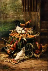 August Laux, Chickens in the Corn, c.1900, oil on canvas