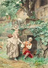Maurice Leloir, Shopping for Eggs, watercolor and gouache