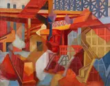 Josef Hulich, Cubist Industrial Interior, circa 1970, oil on canvas