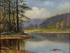 Albert Francis King, Lake Landscape, 1934, oil on canvasboard