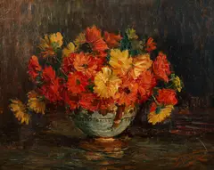 Still Life with Daisies, 1940s by Vincent Nesbert, oil on board, offered Dec 2022