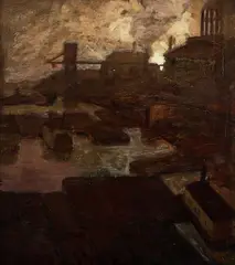 George Sotter, Pittsburgh - River and Mill Scene, 1907, oil on canvas, relined