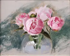 Peonies by David Graeme Baker, 2017, oil on panel, offered Dec 2022