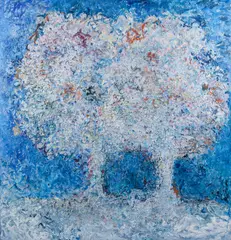 Two White Trees by Lois Kaufman, oil on canvas, offered Dec 2022