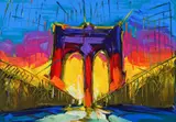 Peter Max, Brooklyn Bridge,"