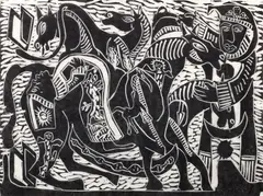 Azaria Mbatha, Image from Adam and Other stories, linocut