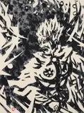 Kihei Sasajima, Mythical Warrior, 1962, woodcut on thin paper