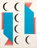 Kumi Sugai, Blue, Red and Moons, 1969, lithograph printed in colors