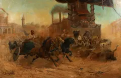 Adolf Baumgartner, Chariot Race in a Colosseum, oil on canvas