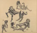 Five Monkeys by Marie Tuicillo Kelly, 1952, pen and ink on paper, offered Nov 2022