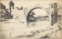 Alcantara Bridge, Toledo Spain by Ernest Lumsden, etching, offered Nov 2022
