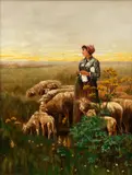 Rudolf Wilhelm Auguste Lehmann, The Shepherdess Knitting in a Field, 1892, oil on canvas