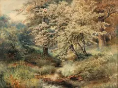 Idyllic Landscape by Edmund Henry Osthaus, 1890, watercolor, offered Oct 2022