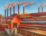 Josef Hulich, Cubist Industrial Plant Exterior, circa 1970, oil on canvas