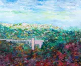 Phyllis Kindler, The Bridge and Beyond, (McKees Rocks Bridge), acrylic on canvas
