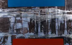 Abstract Red, White and Blue by Jerry Caplan, mixed media and watercolor, offered Oct 2022