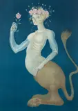 Léonor Fini, La Belle [Beauty, or Sphinx with the Rose], 1974, color, lithograph on BFK Rives