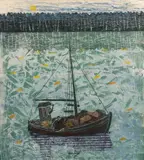 Antonio Frasconi, Maine Lobster Boat, 1956, color, woodcut on paper