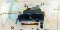 Drinks Juice of the Stone, 1978, (#458) by James Havard, acrylic and charcoal on canvas, offered Oct 2022