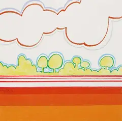Colorful Landscape by Gary Jurysta, 1971, acrylic on canvas, offered Oct 2022
