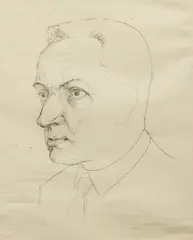 Hanns Kralik, Portrait of a Man (possibly a self-portrait), with study, 1930s, pen and ink on paper, the