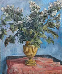 Max Kuehne, White Flowers in an Urn, oil on canvas